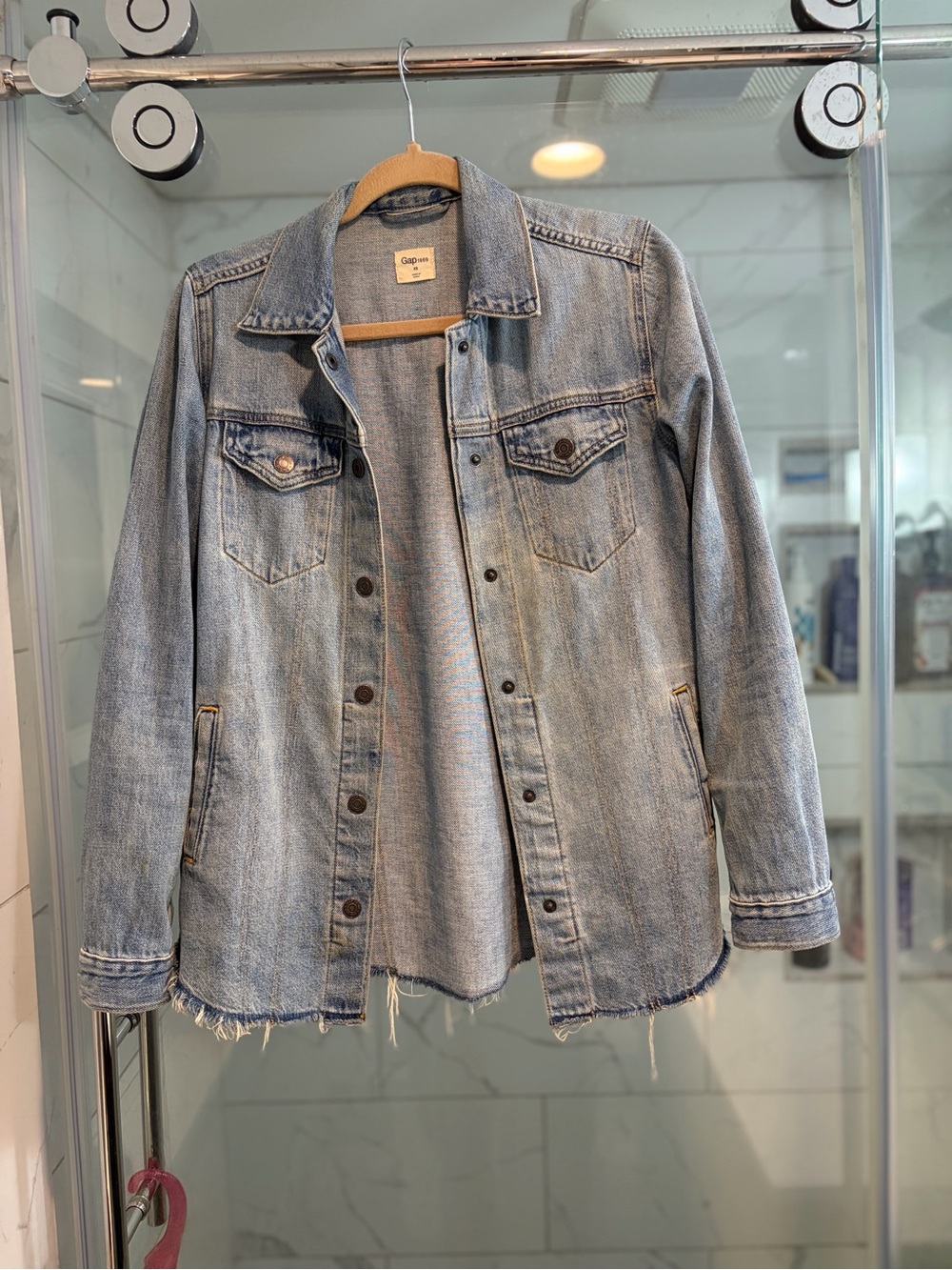 Vintage GAP Light Blue Denim Jacket with Distressed Hem